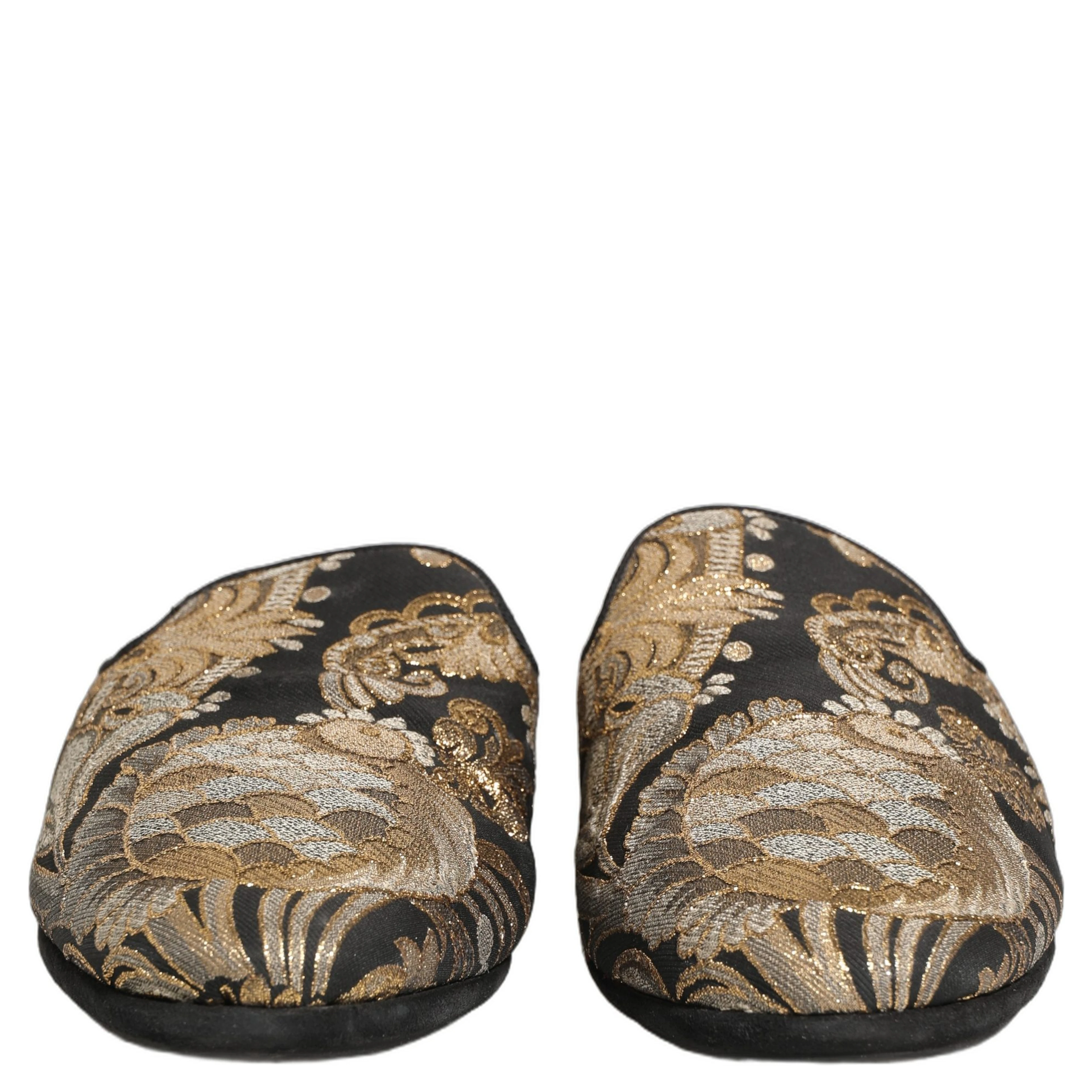 Black Floral Jacquard Flats Sandals Men Shoes