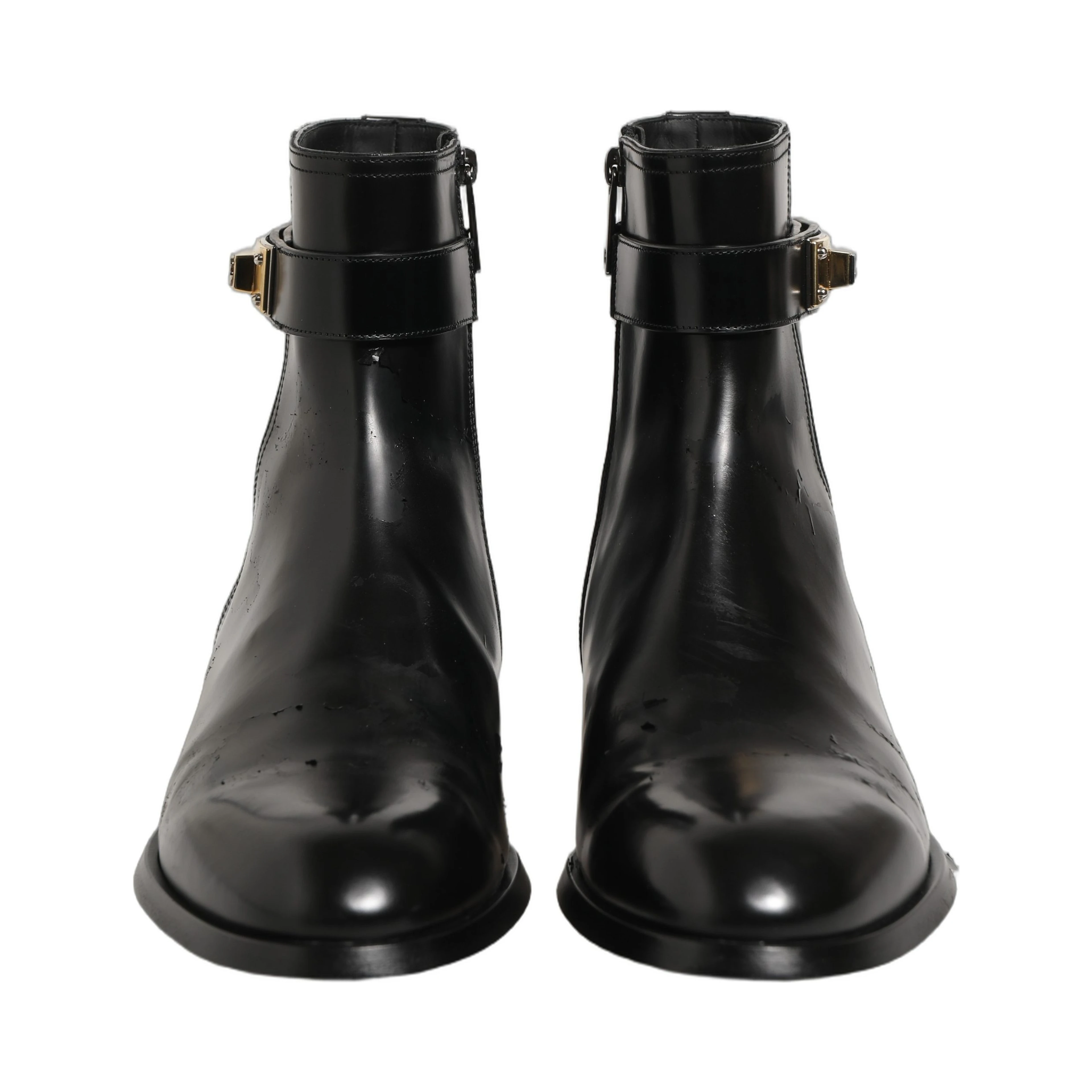 Black Leather Logo Buckle Mid Calf Boots Shoes