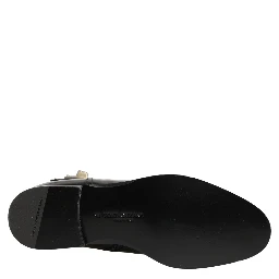 Black Leather Logo Buckle Mid Calf Boots Shoes