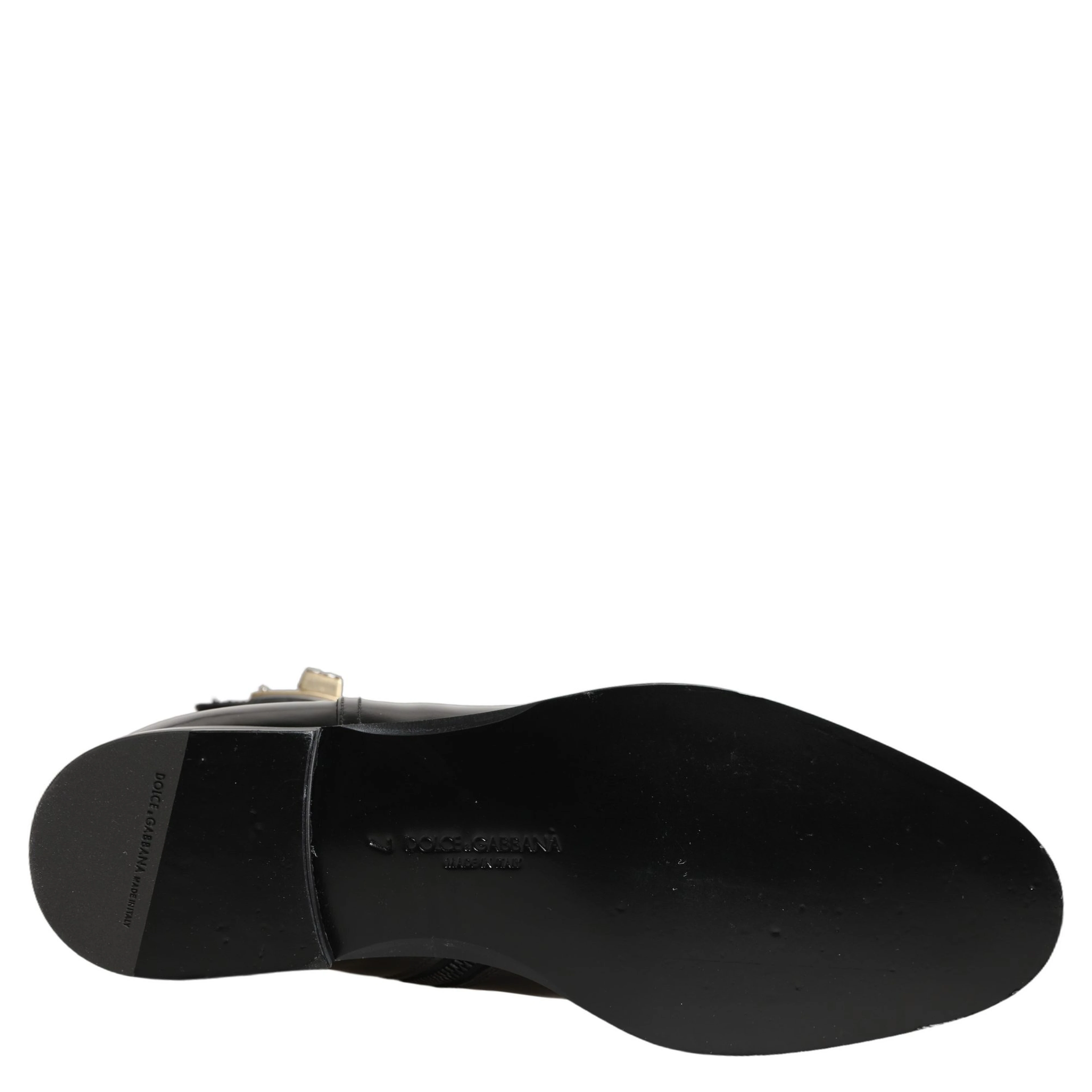 Black Leather Logo Buckle Mid Calf Boots Shoes