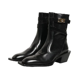 Black Leather DG Plaque Mid Calf Boots Shoes