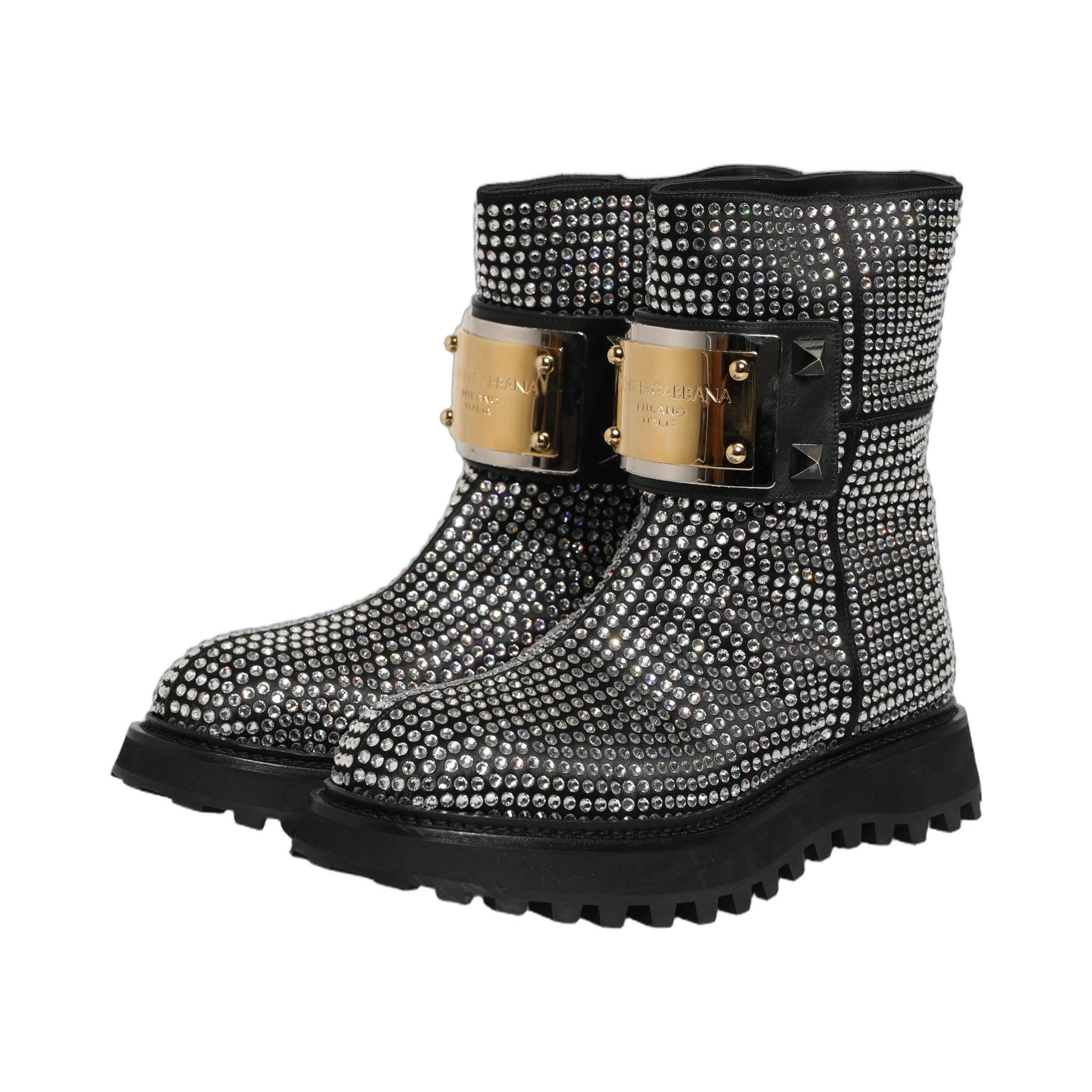 Black Crystal Embellished Short Boots Shoes