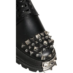 Black Leather Studded Hi-Trekking Derby Shoes
