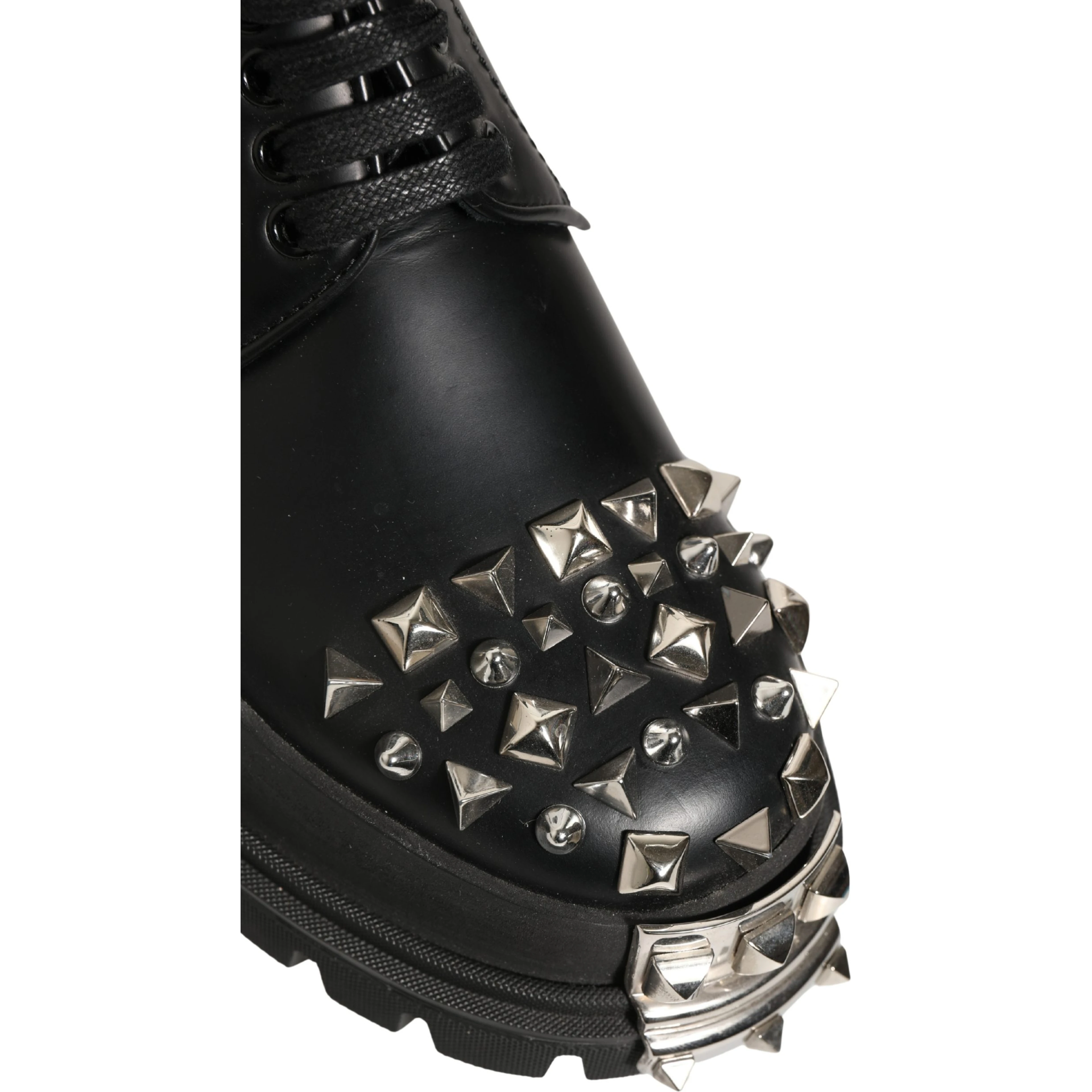 Black Leather Studded Hi-Trekking Derby Shoes