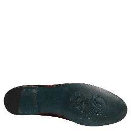 Red Floral Jacquard Slip On Loafers Shoes