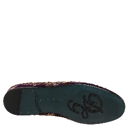 Violet Velvet Floral Embroidery Loafers Shoes