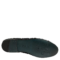 Black Velvet Embroidered Dress Loafers Shoes