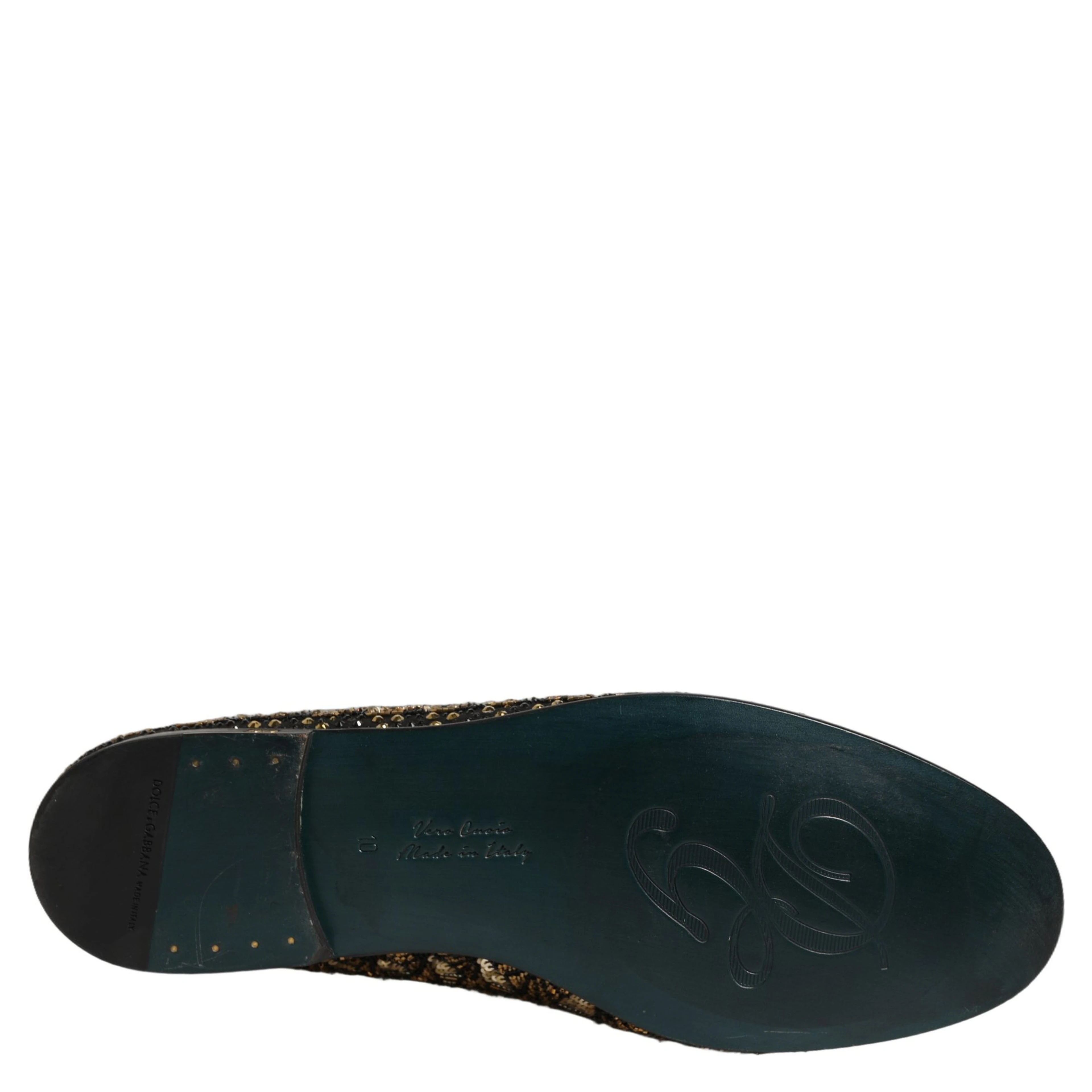 Black Gold Embellished Slip On Loafers Shoes