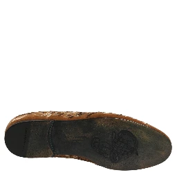 Brown Velvet Floral Embroidery Loafers Shoes