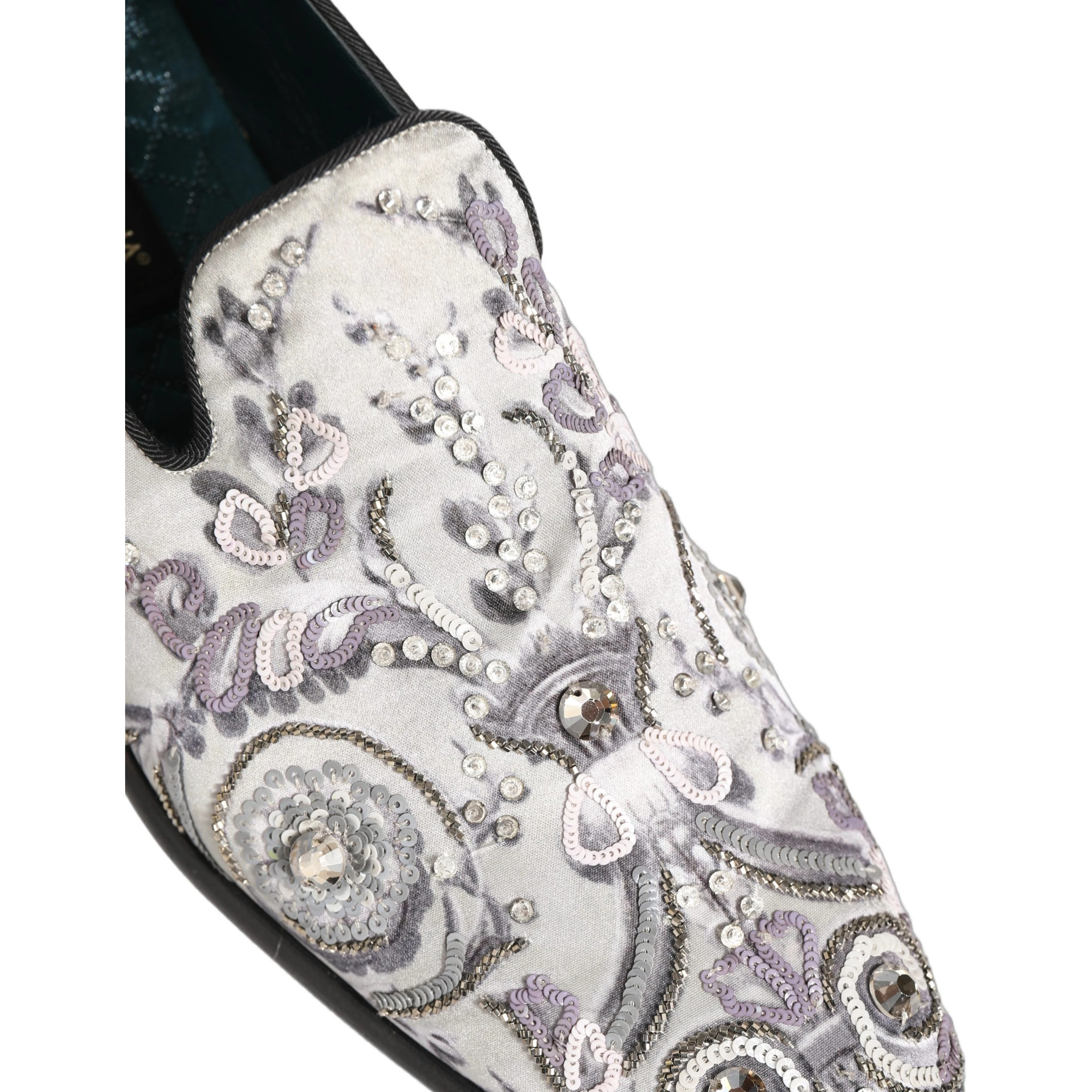 White Sequined Formal Slip On Loafers Shoes