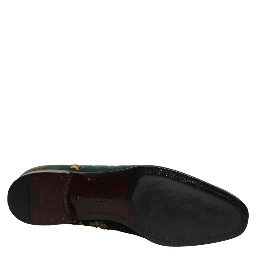 Green Floral Embroidery Dress Loafers Shoes
