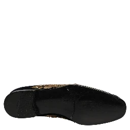 Black Gold Embroidery Dress Loafers Shoes