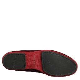 Burgundy Velvet Crown Slip On Loafers Shoes