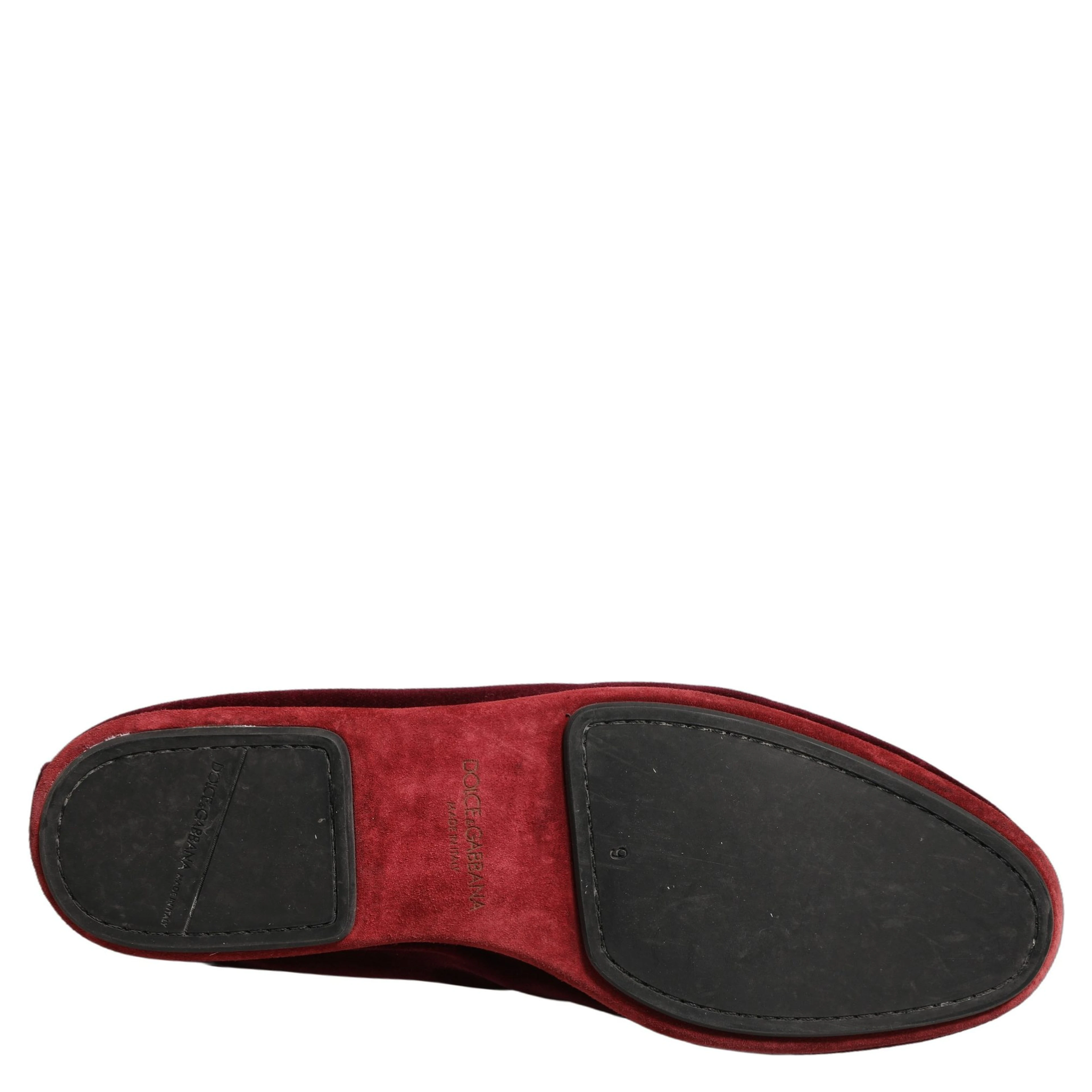 Burgundy Velvet Crown Slip On Loafers Shoes