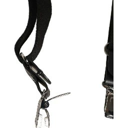 Black Cotton Leather Elastic Y-back Metal Clips Suspender