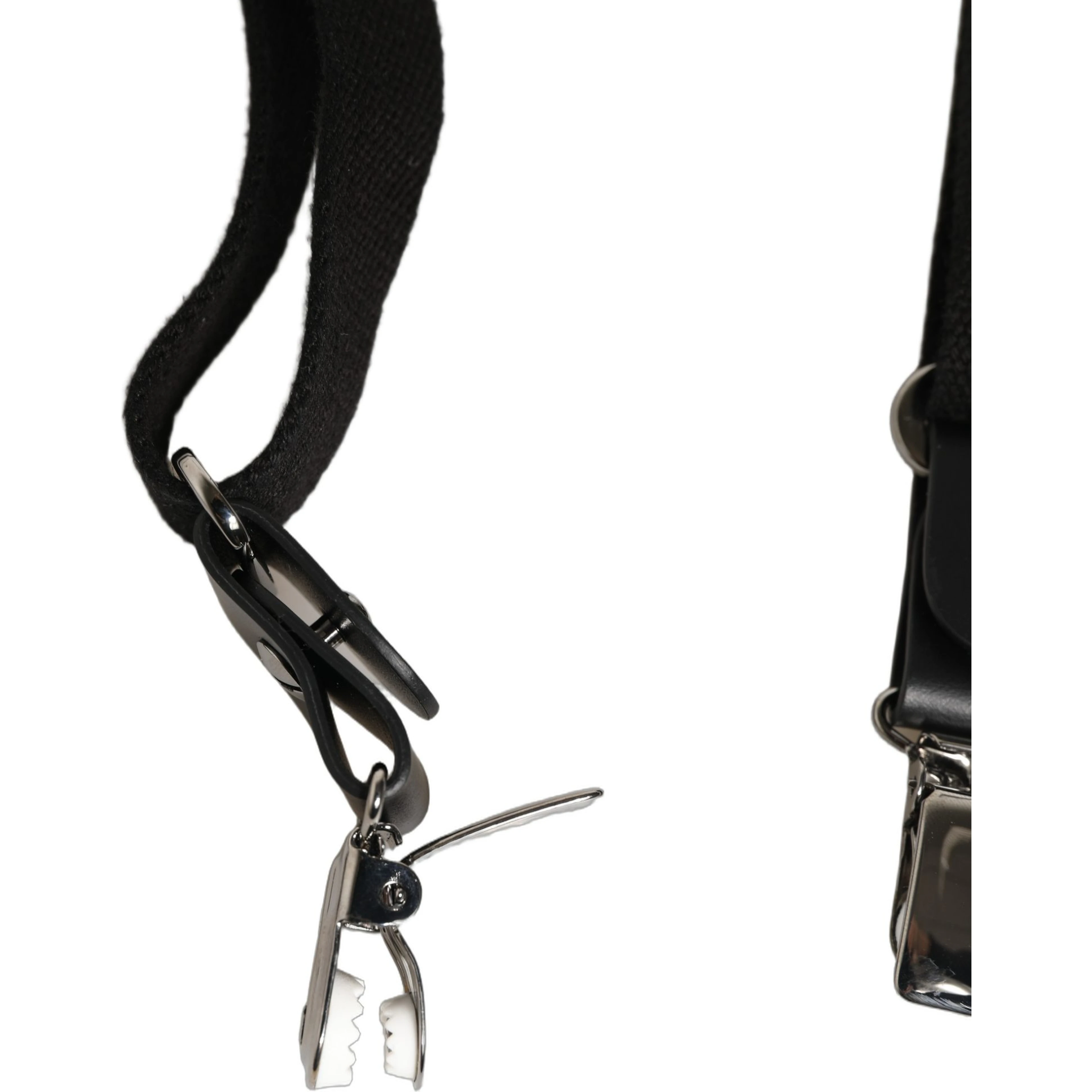 Black Cotton Leather Elastic Y-back Metal Clips Suspender