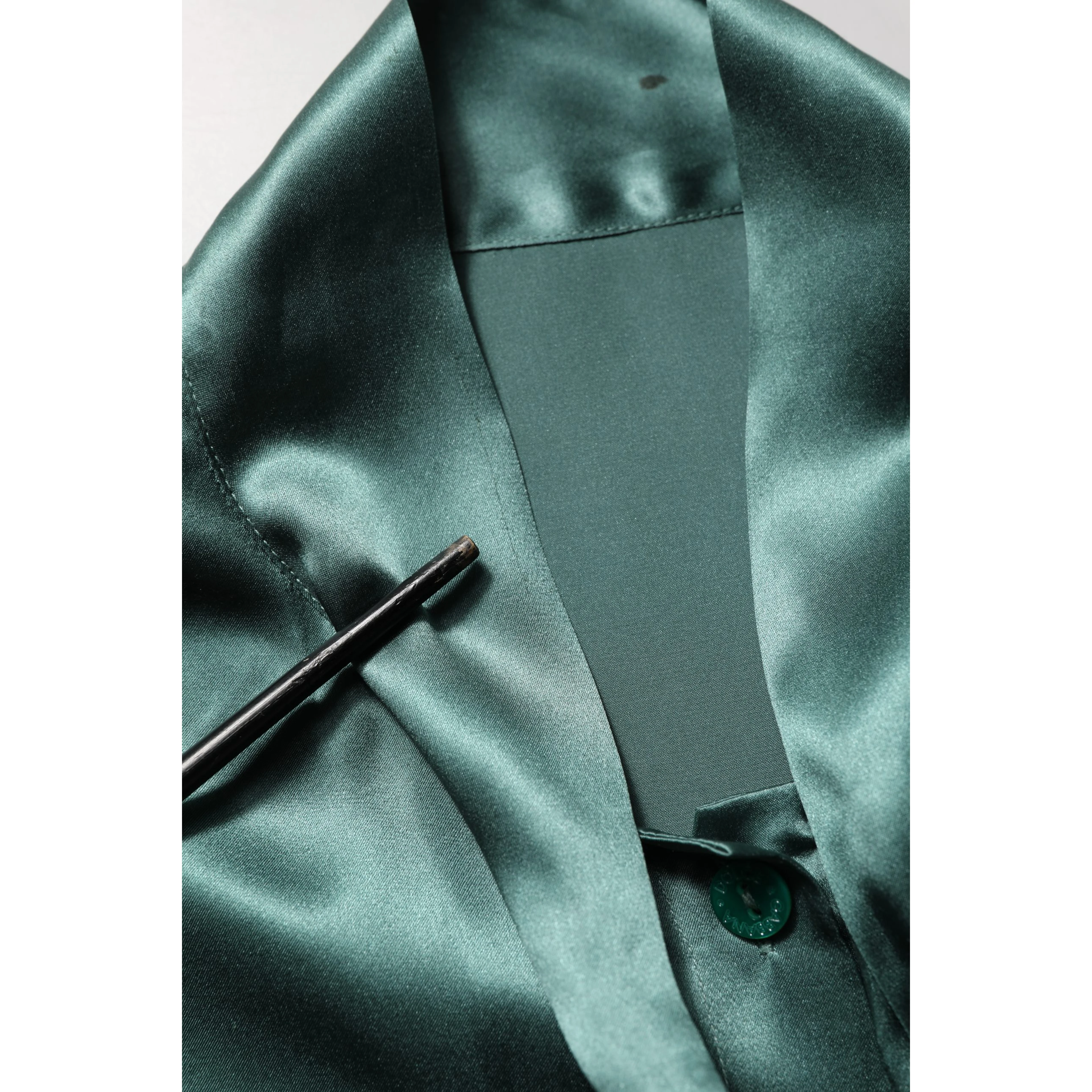 Dark Green Silk Satin Blouse Neck Tie Top