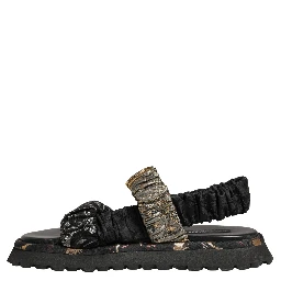 Black Ruching Detail Flats Men Sandals Shoes