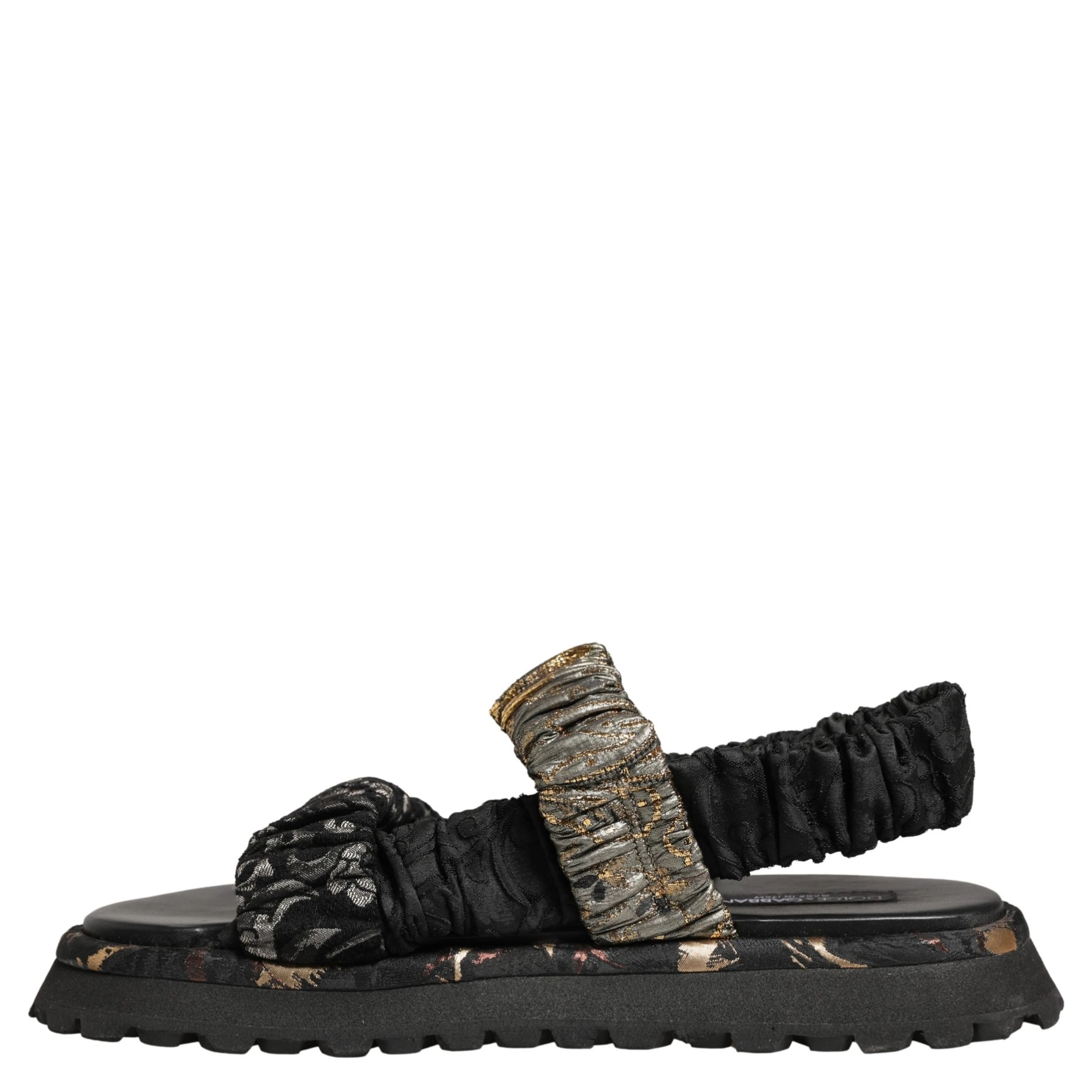 Black Ruching Detail Flats Men Sandals Shoes
