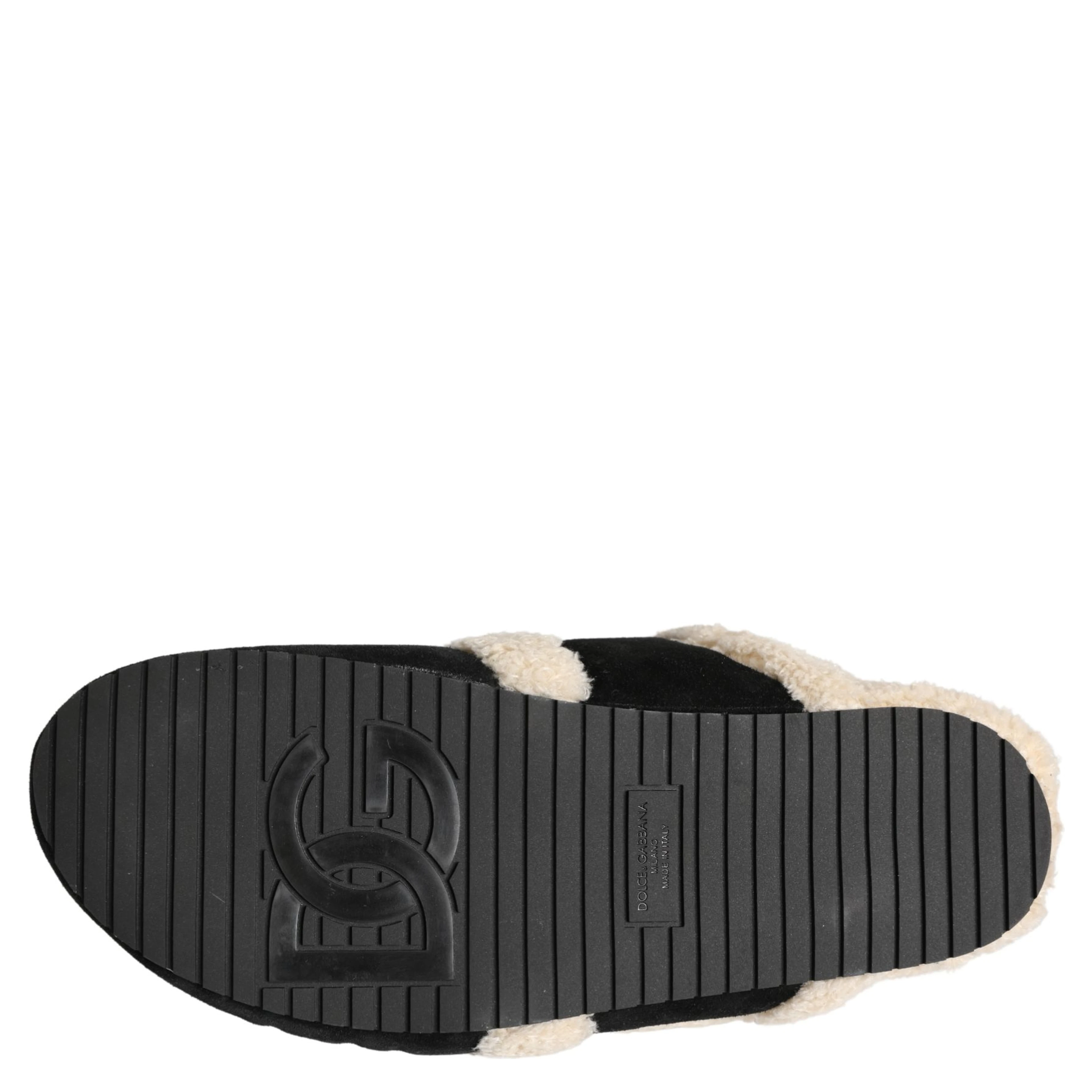 Beige Black Faux Fur Flats Men Sandals Shoes