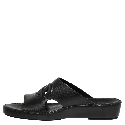 Black Leather Cutout DG Logo Sandals Shoes