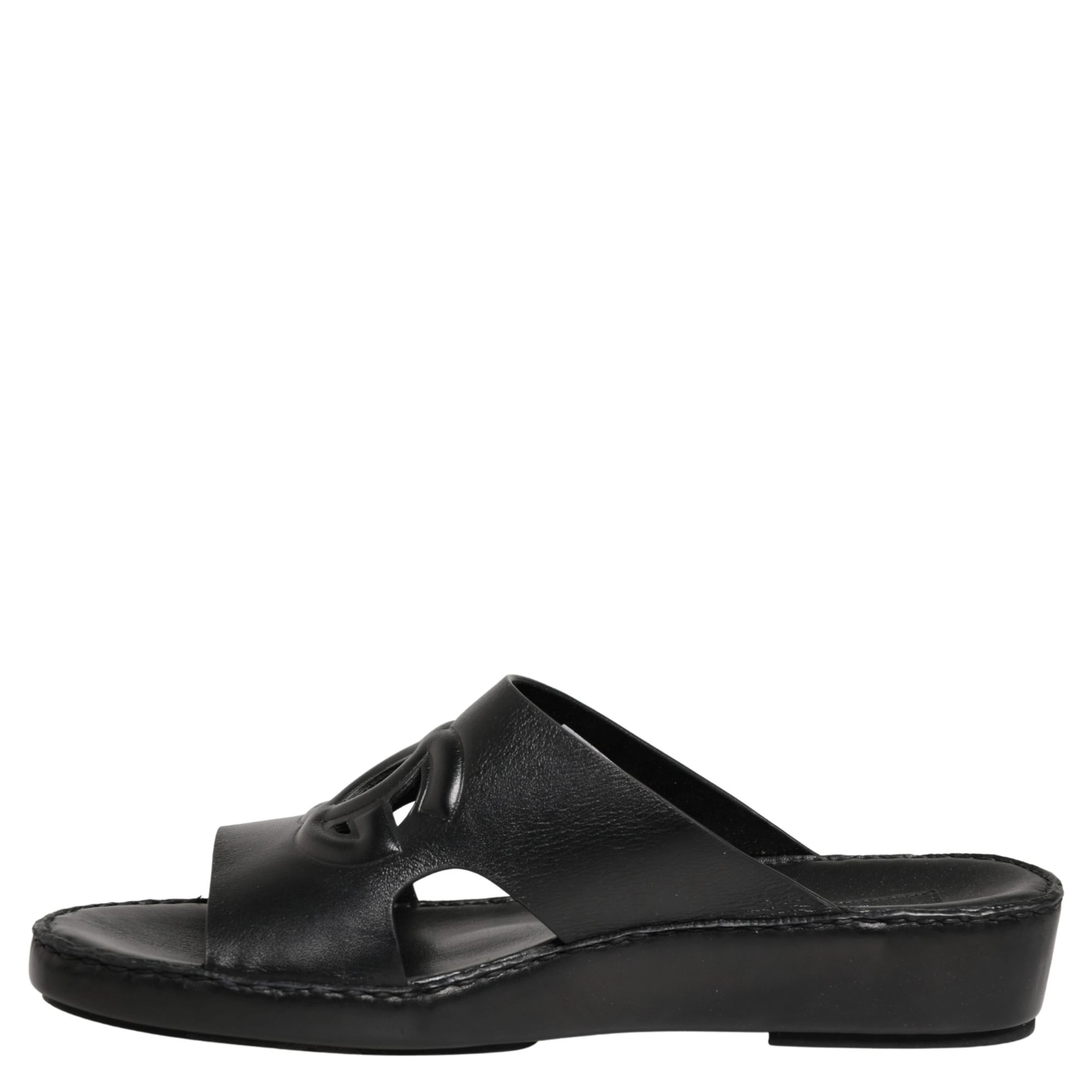 Black Leather Cutout DG Logo Sandals Shoes