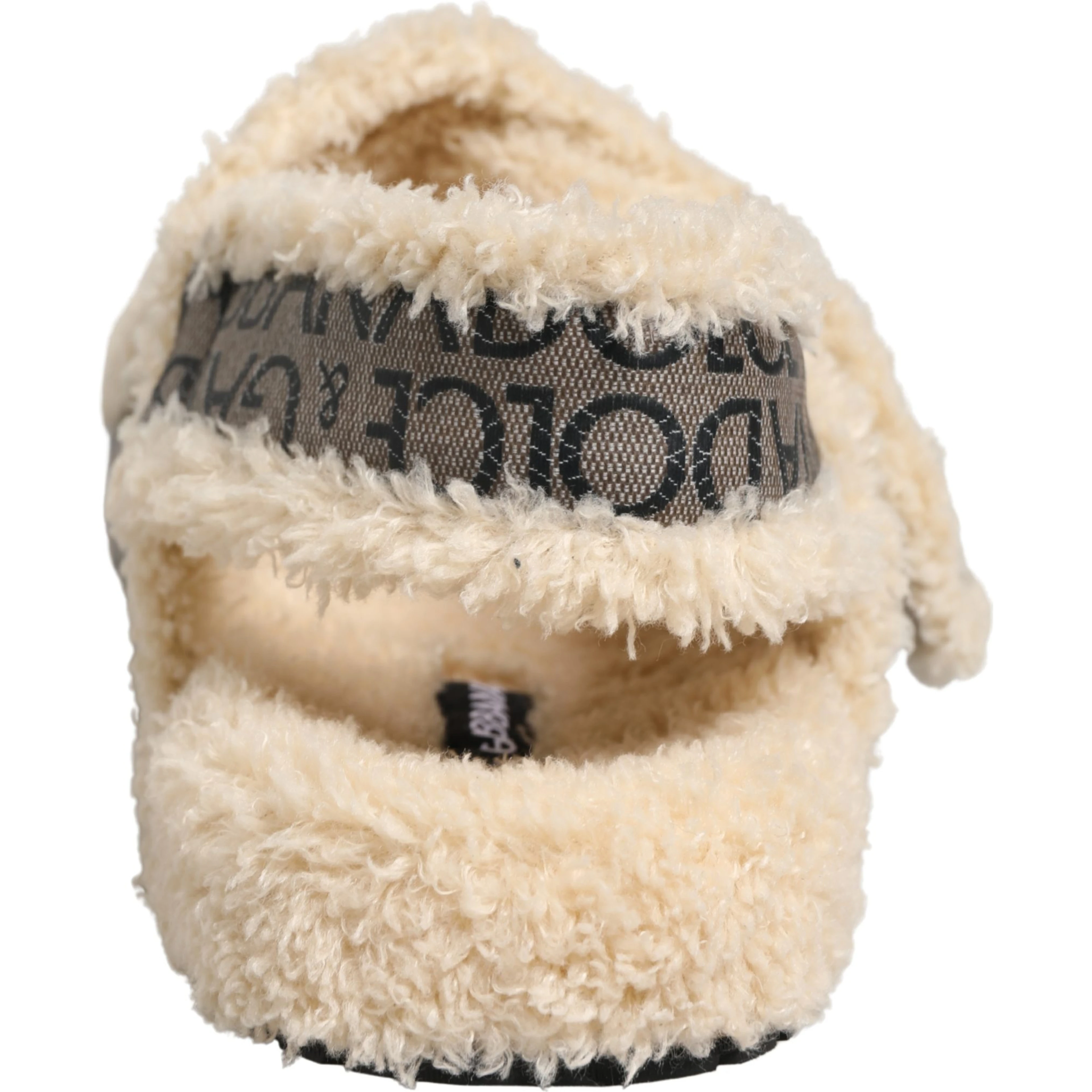 Beige Faux Fur Logo Print Flats Sandals Shoes