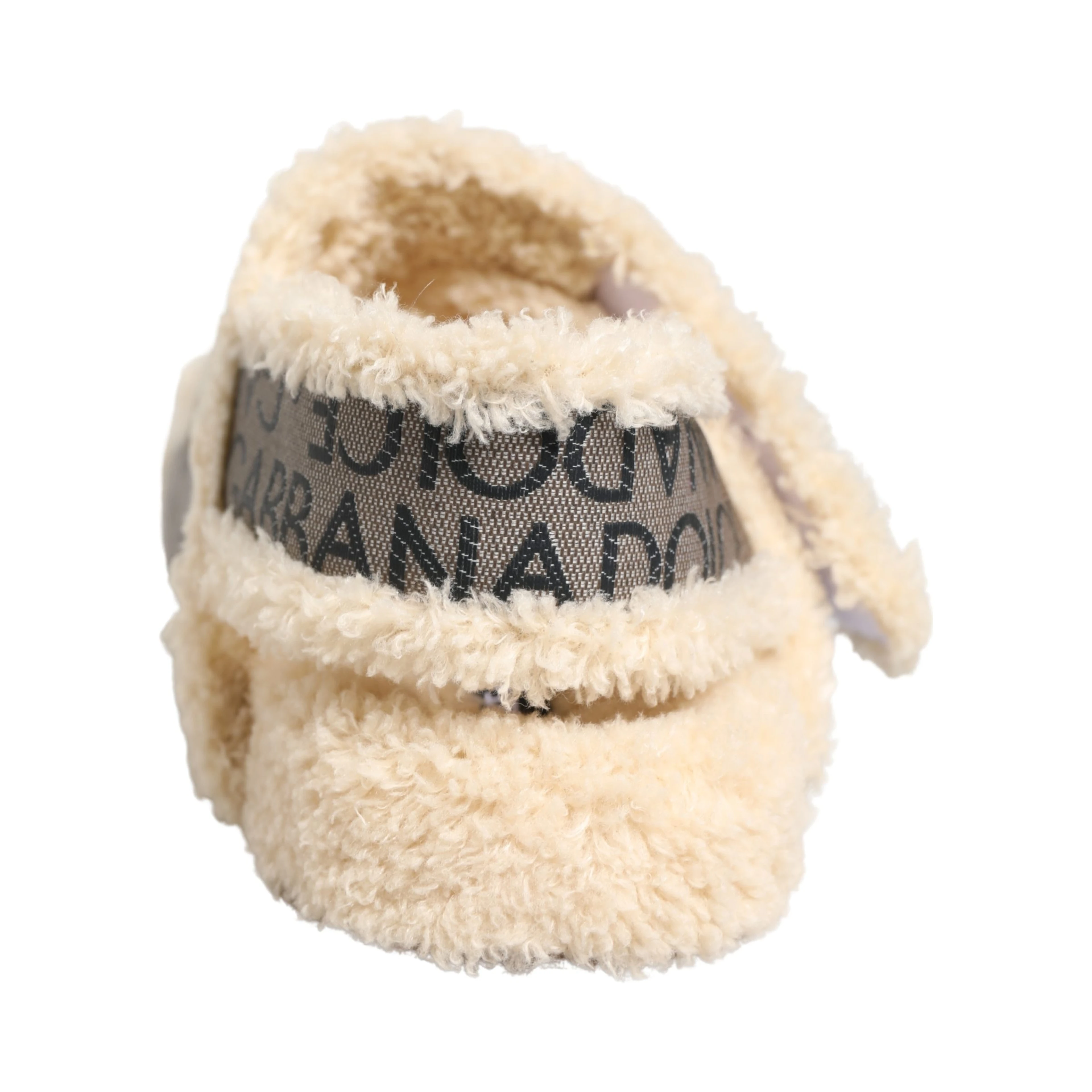 Beige Faux Fur Logo Print Flats Sandals Shoes