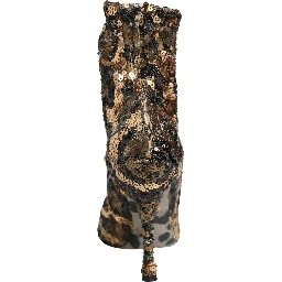 Gold Leopard Sequin Sock Ankle Boots Shoes