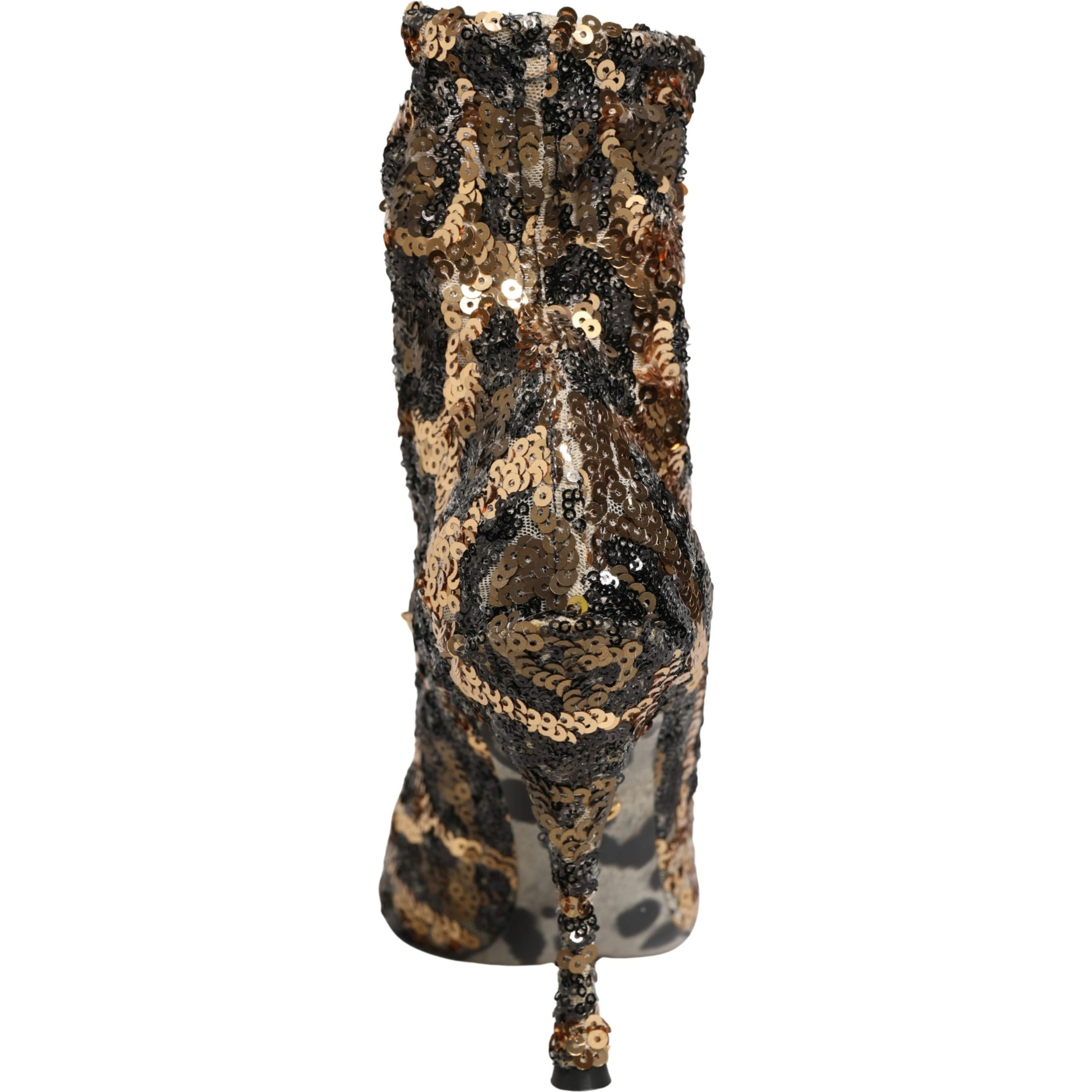 Gold Leopard Sequin Sock Ankle Boots Shoes