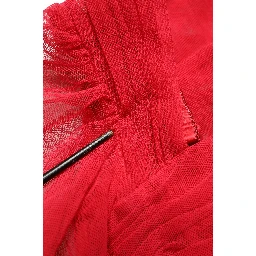 Red Cotton Ruched Stretch Tulle Midi Dress