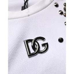 White Rhinestones Sleeveless Round Neck T-shirt