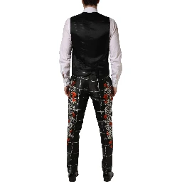 Black Floral 2 Buttons Formal 3 Piece Suit