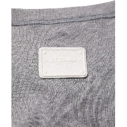 Gray Ribbed Cotton Long-Sleeve Henley  T-shirt