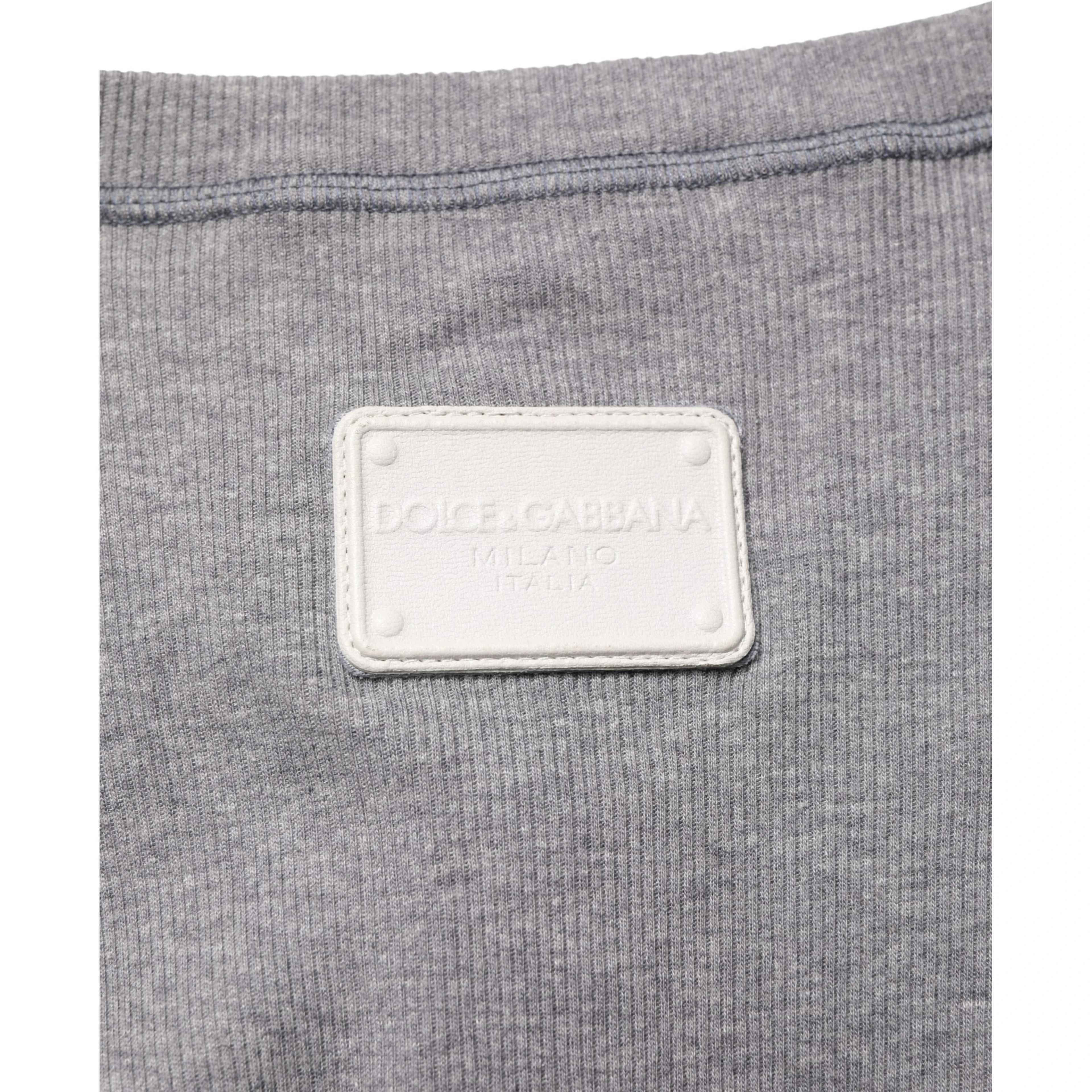 Gray Ribbed Cotton Long-Sleeve Henley  T-shirt