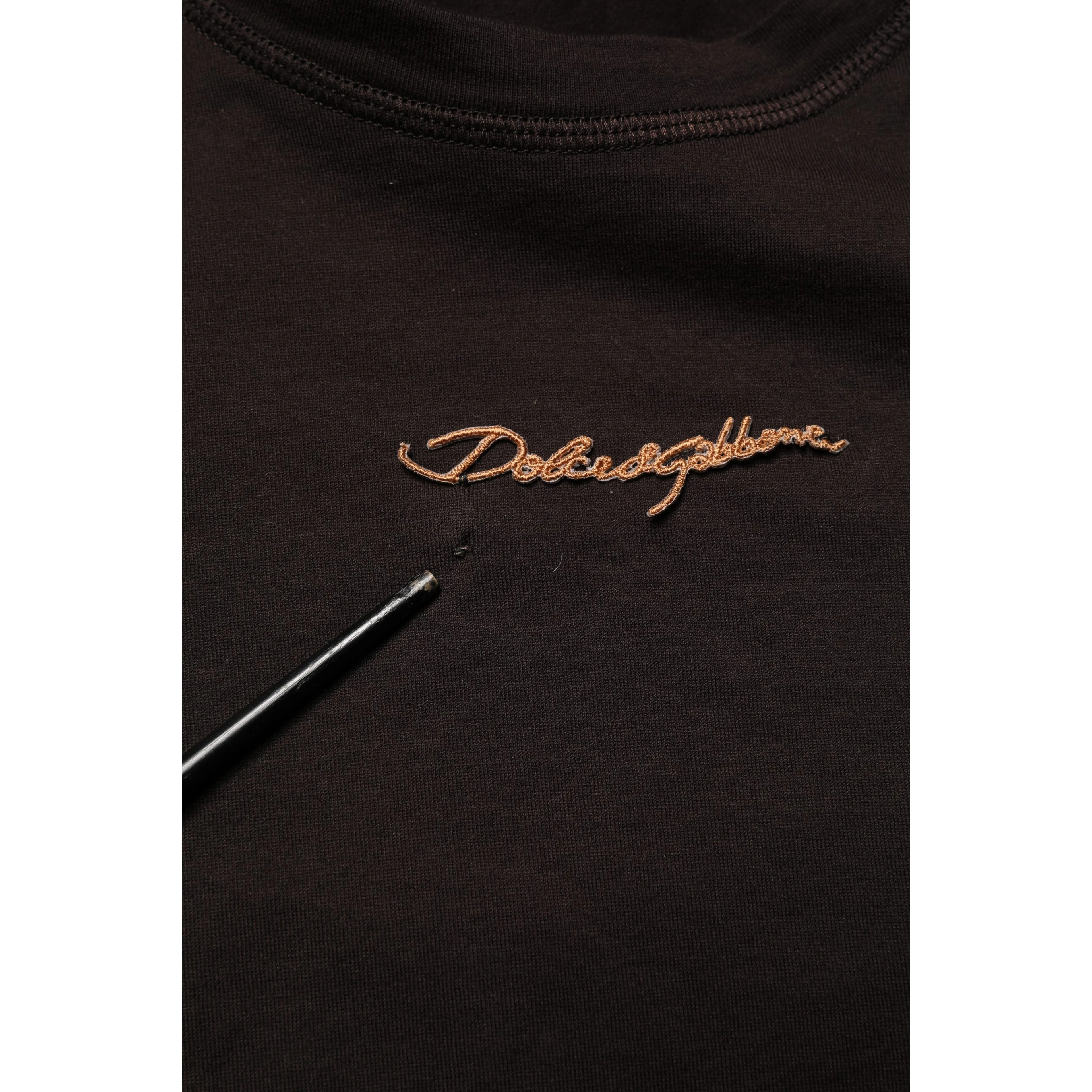Brown Logo Embroidered Men Crew Neck T-shirt