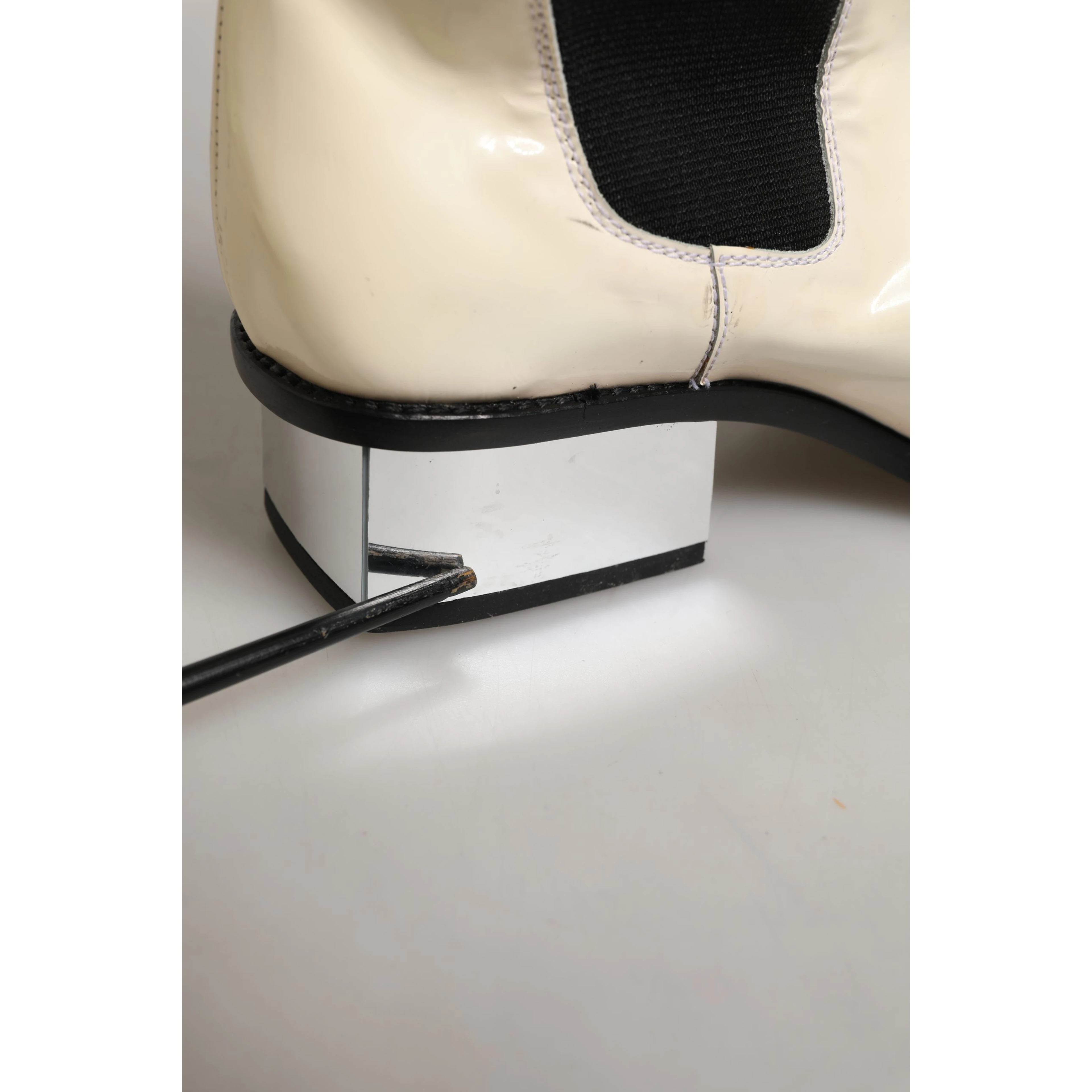 White Black Leather Knee High Boots Shoes