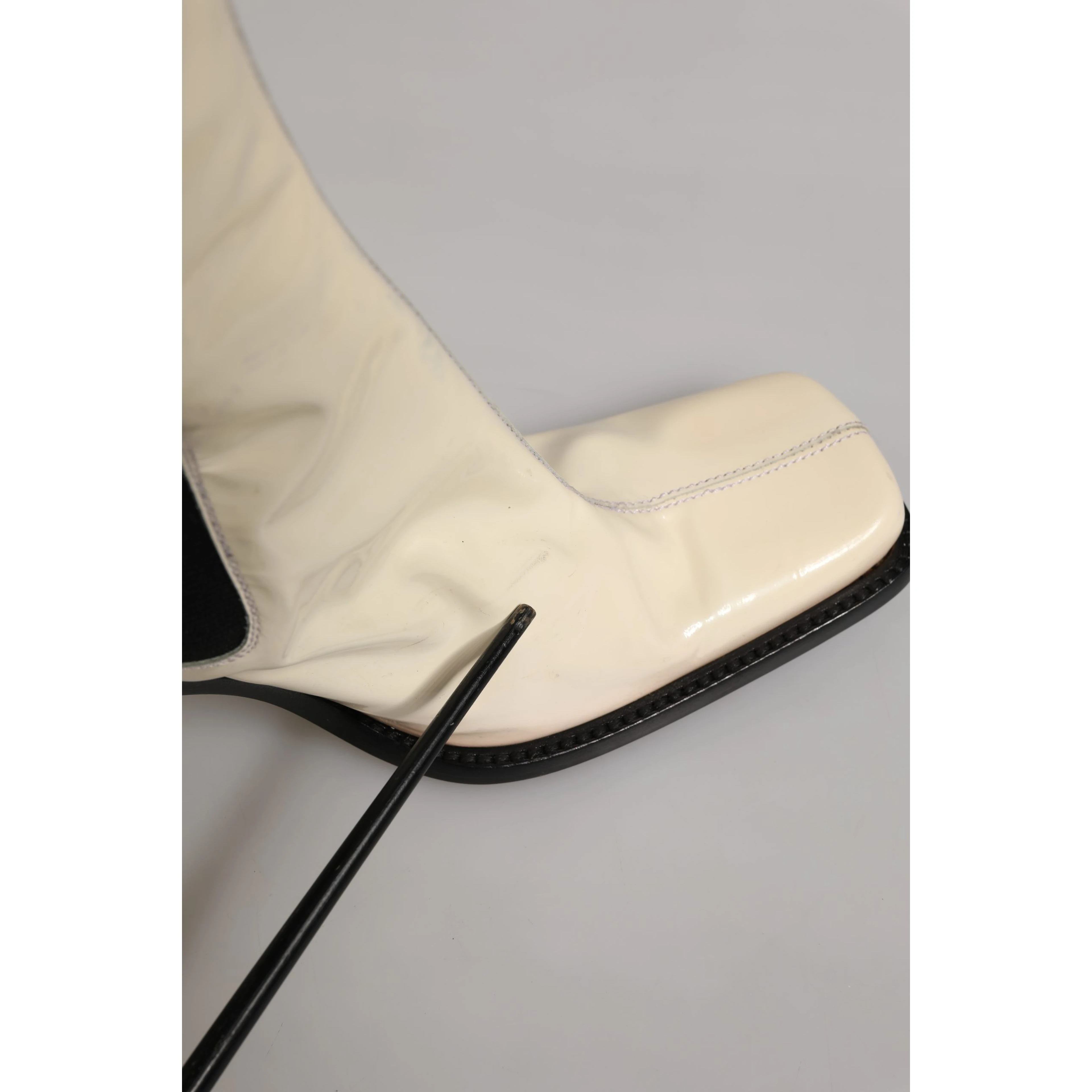White Black Leather Knee High Boots Shoes