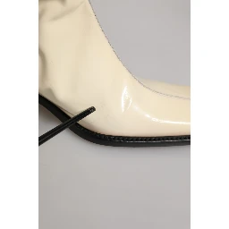 White Black Leather Knee High Boots Shoes