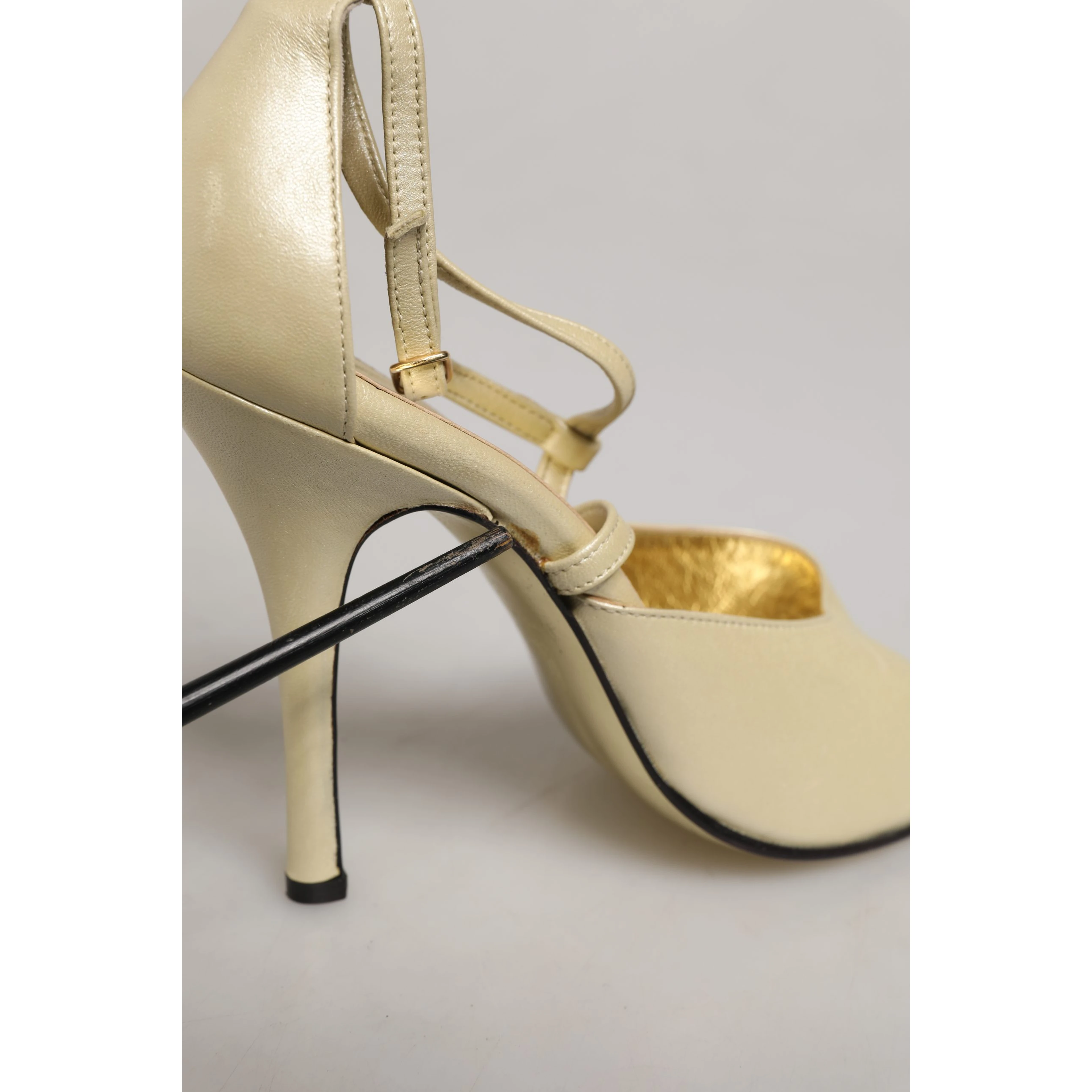 Beige Leather Stiletto Heels Sandals Shoes