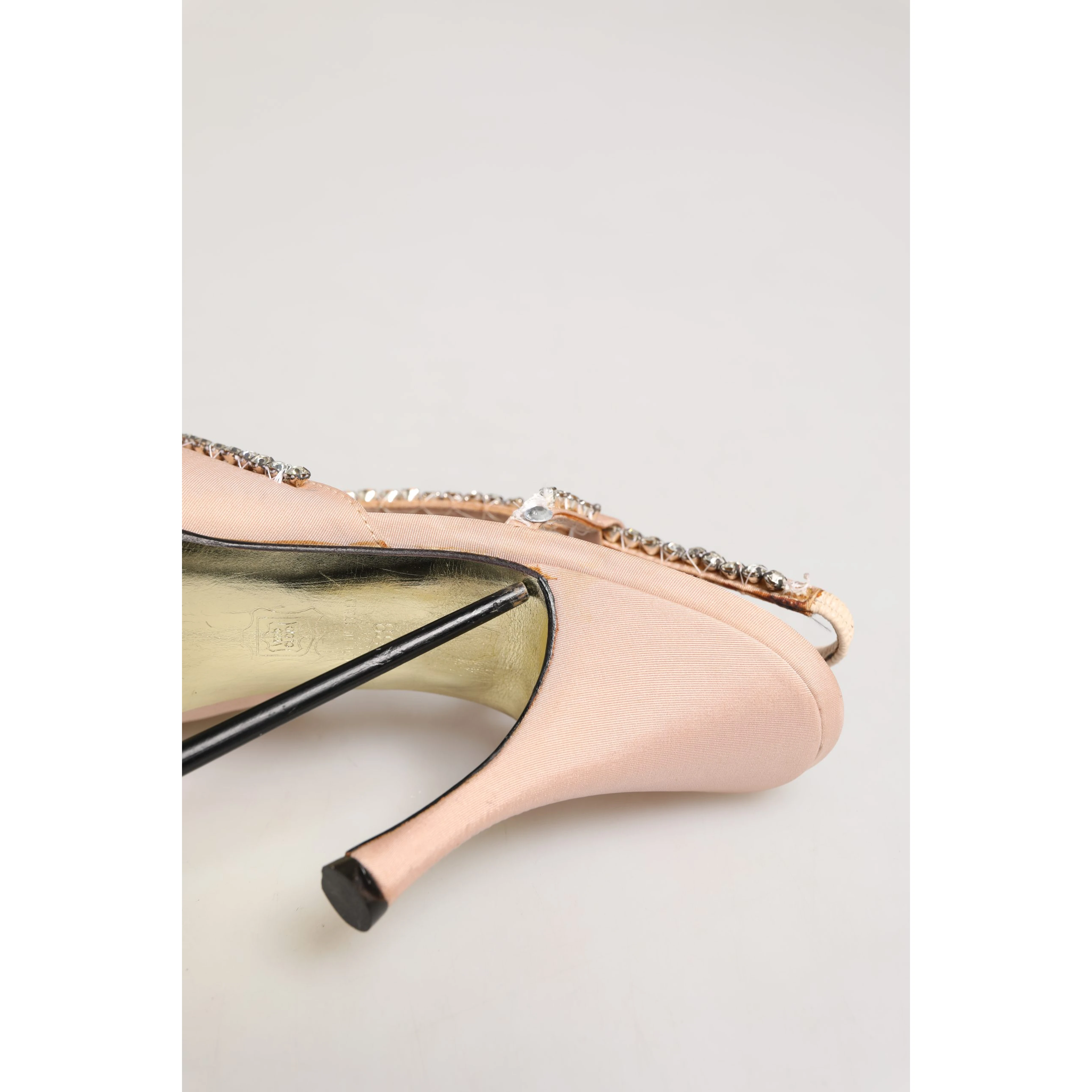 Beige Crystal Heels Slingbacks Sandals Shoes