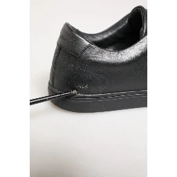 Black Leather Low Top Lace Up Sneakers Shoes