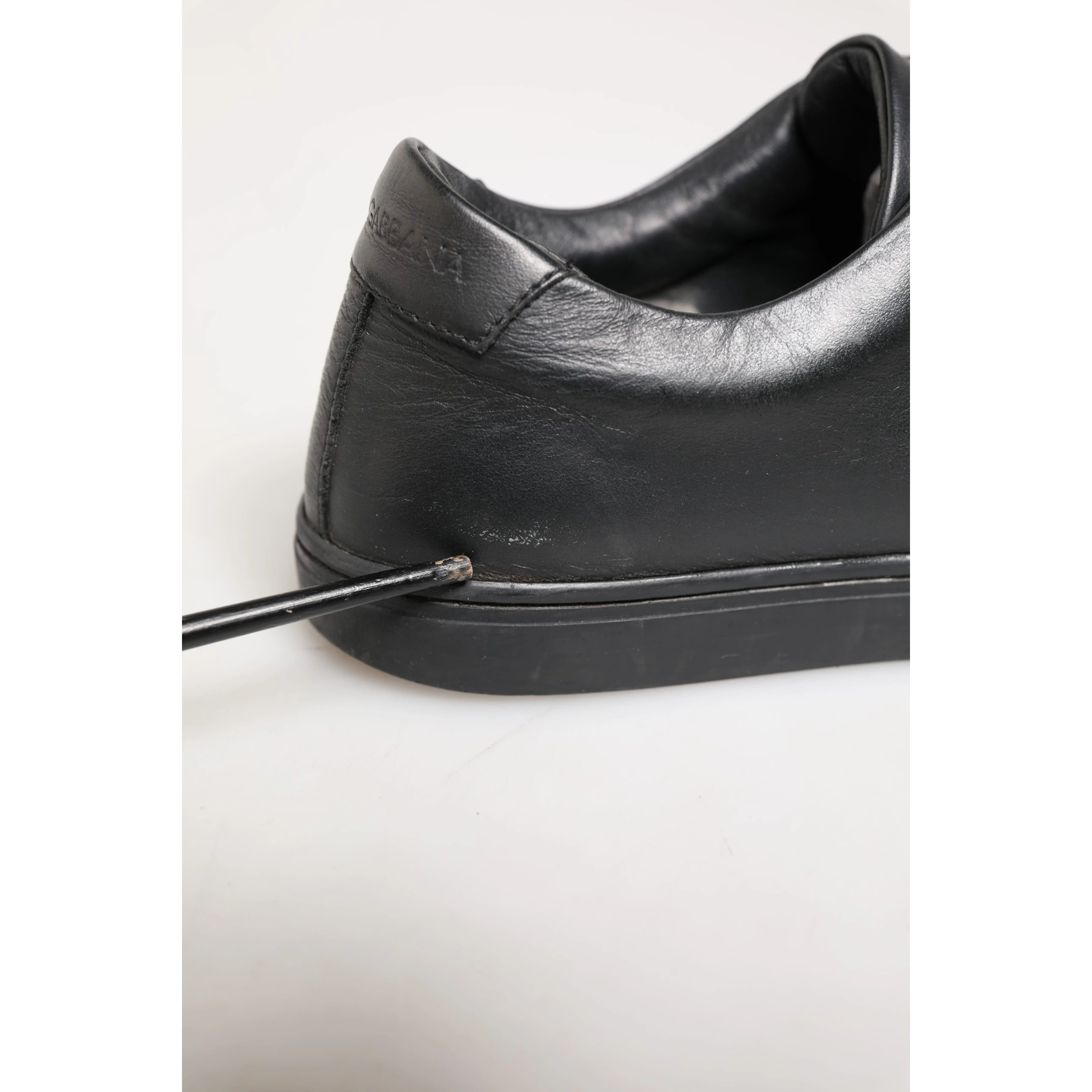 Black Leather Low Top Lace Up Sneakers Shoes