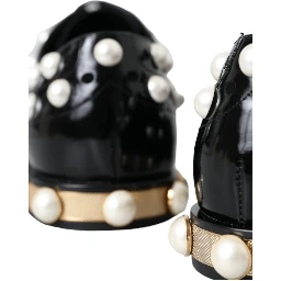 Black Leather Faux Pearl Dress Brogue Shoes