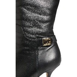 Black Leather Heels Knee High Boots Shoes