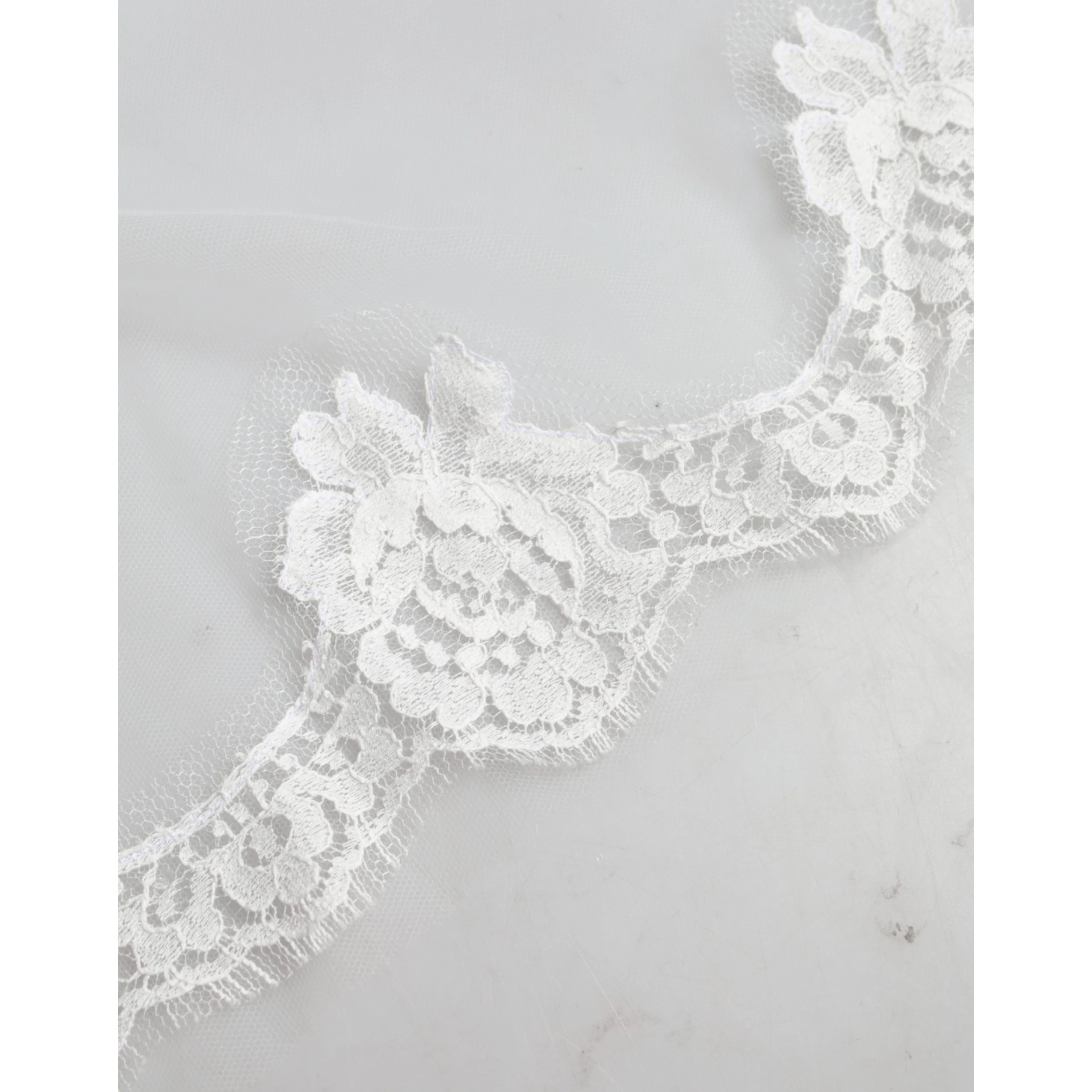 White Floral Lace Nylon Floor Length Long Wedding Veil