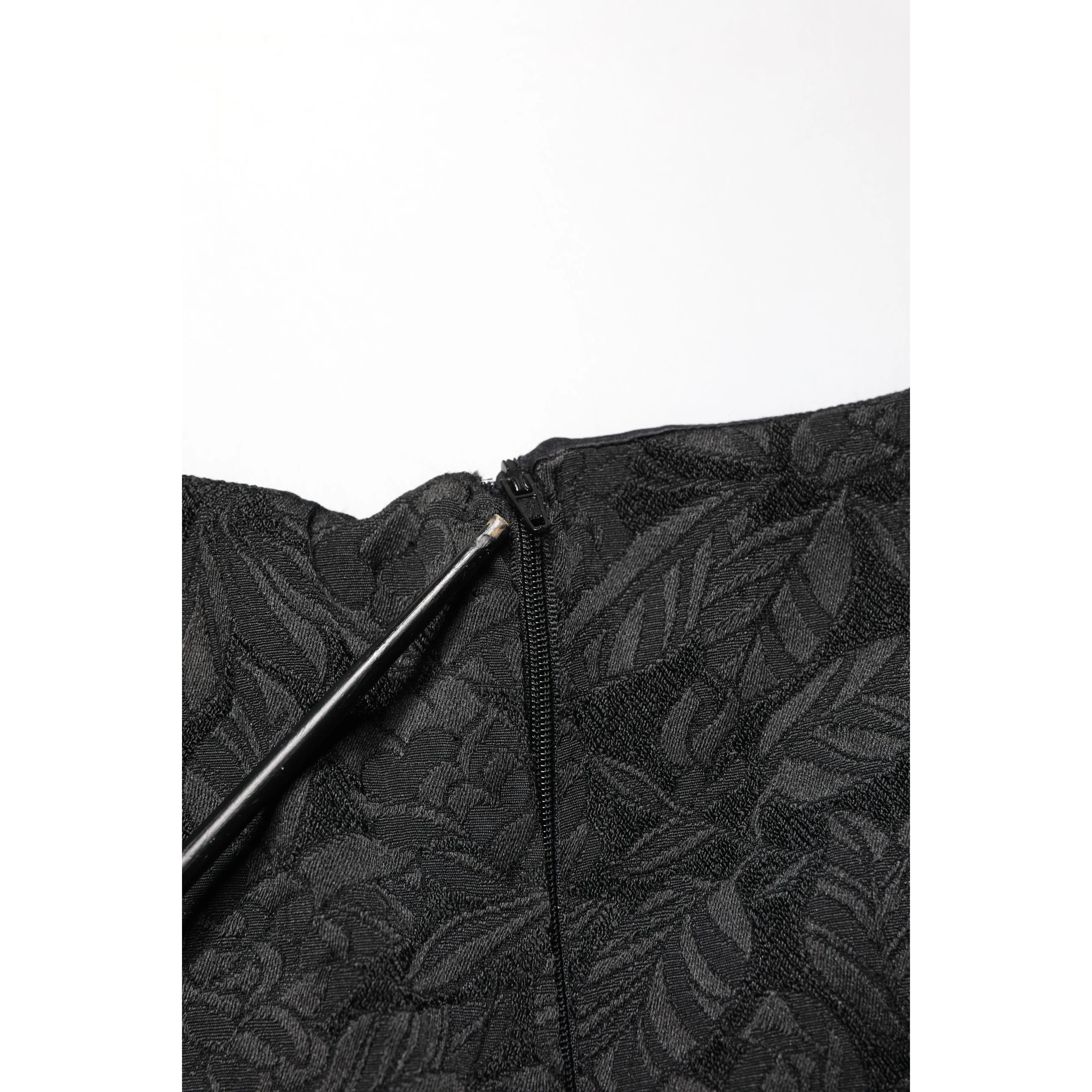 Black Floral Brocade Sheath Knee Length Dress