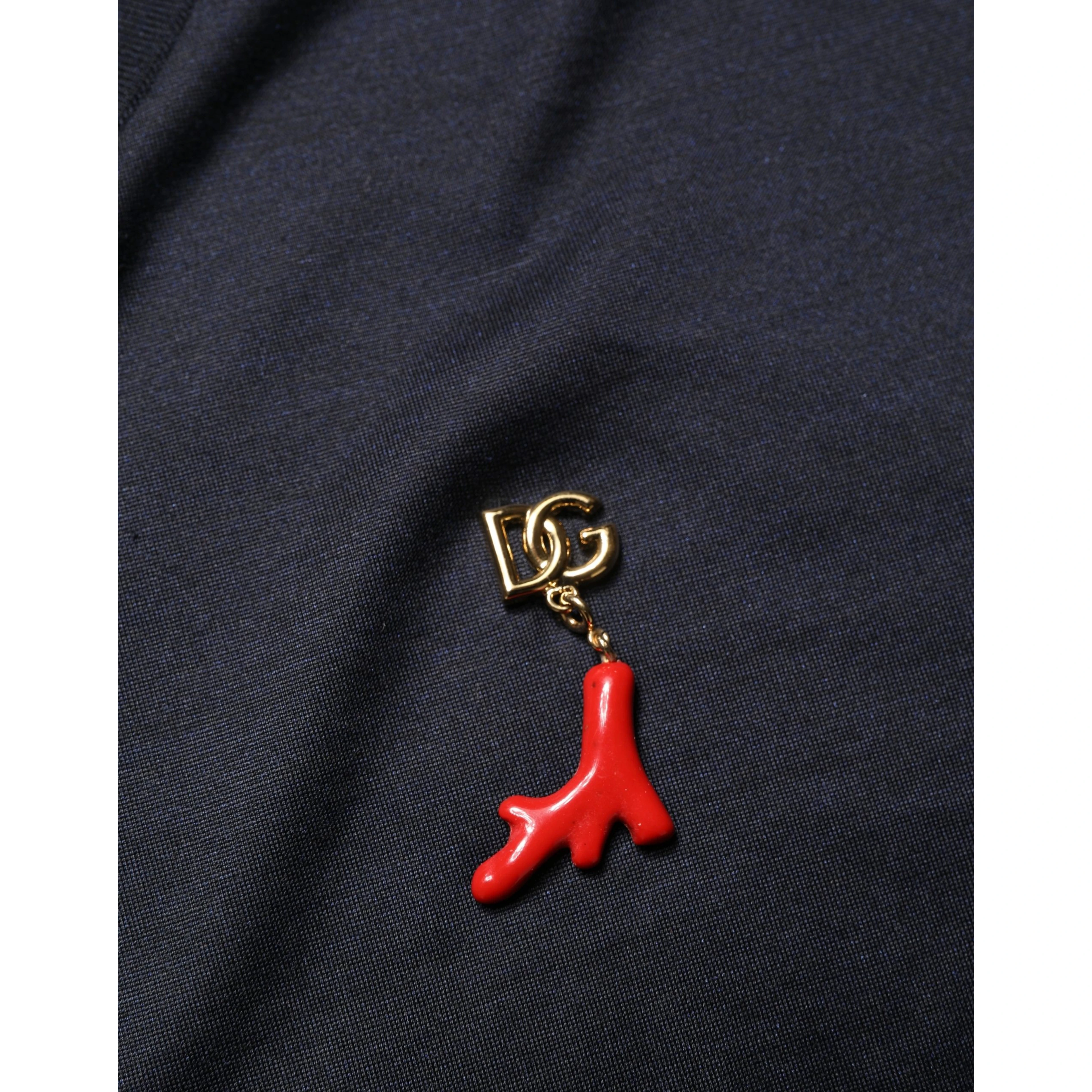Dark Blue DG Logo Silk Men Crew Neck T-shirt