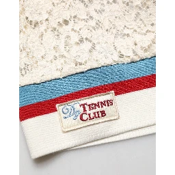 Beige Floral Tennis Club Lace Polo T-shirt