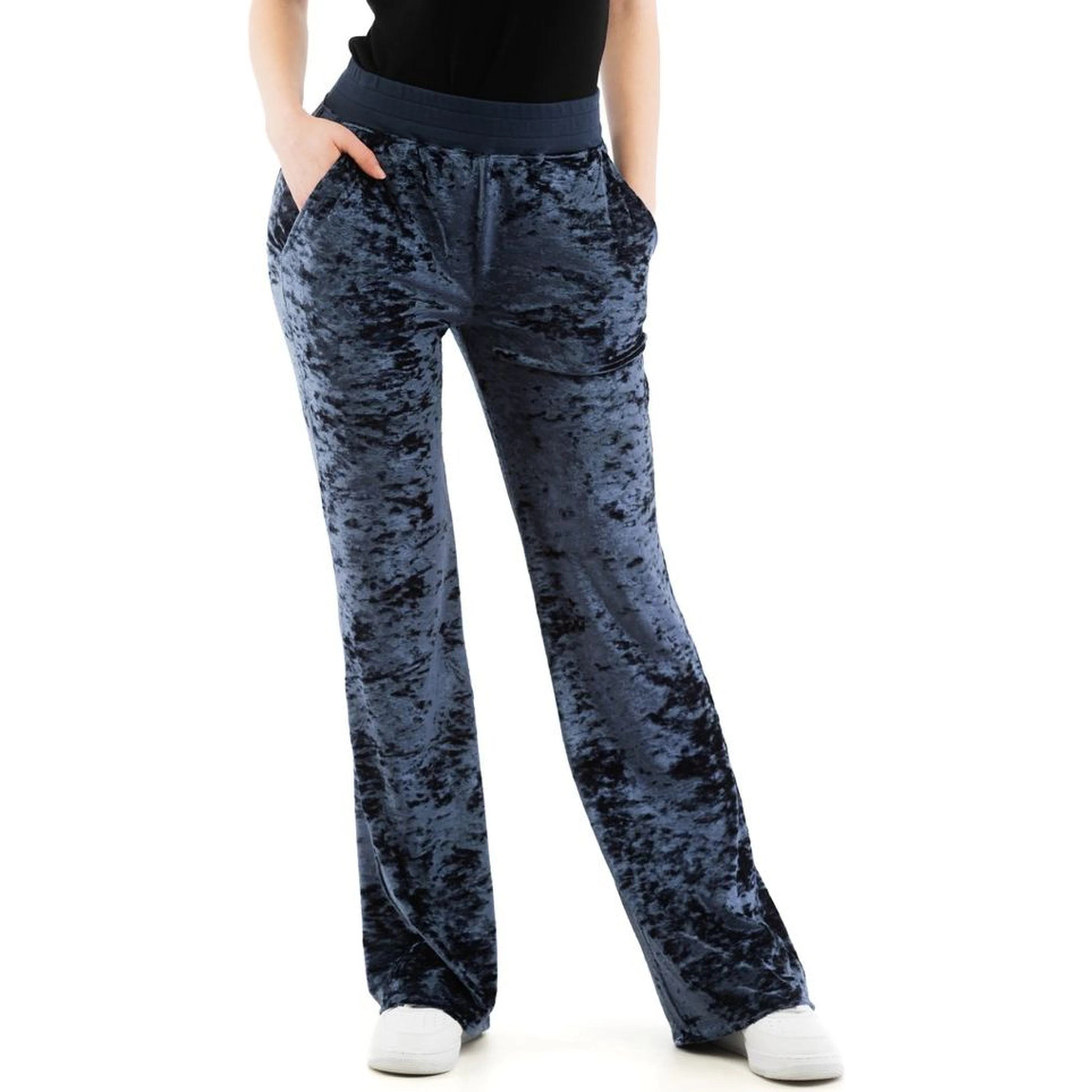 Blue Polyester Casual Pants